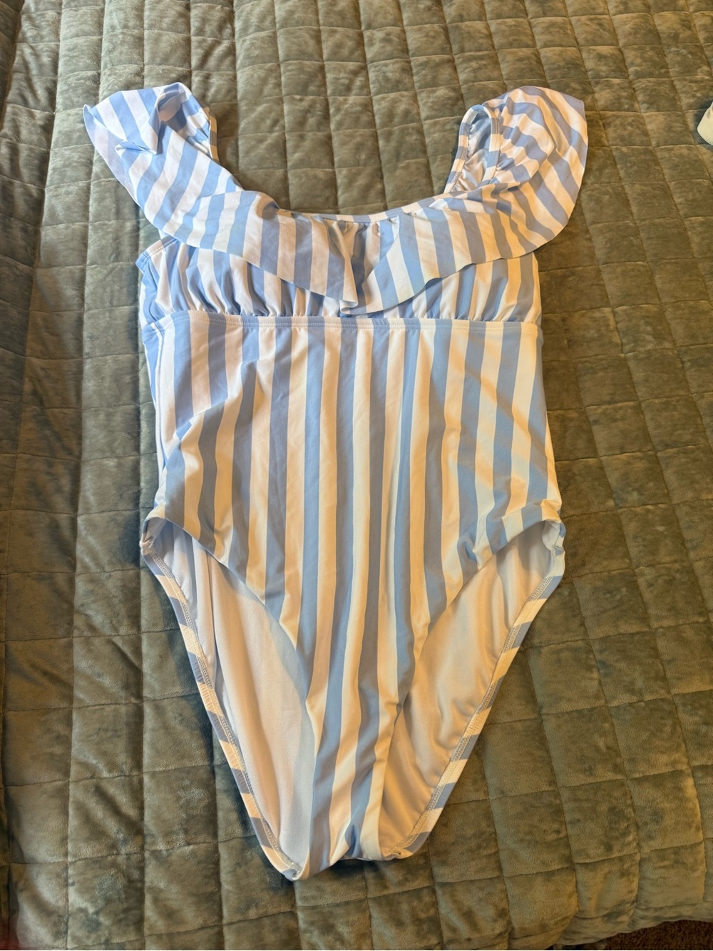 Gibson Light Blue and White Striped One-Piece Swimsuit